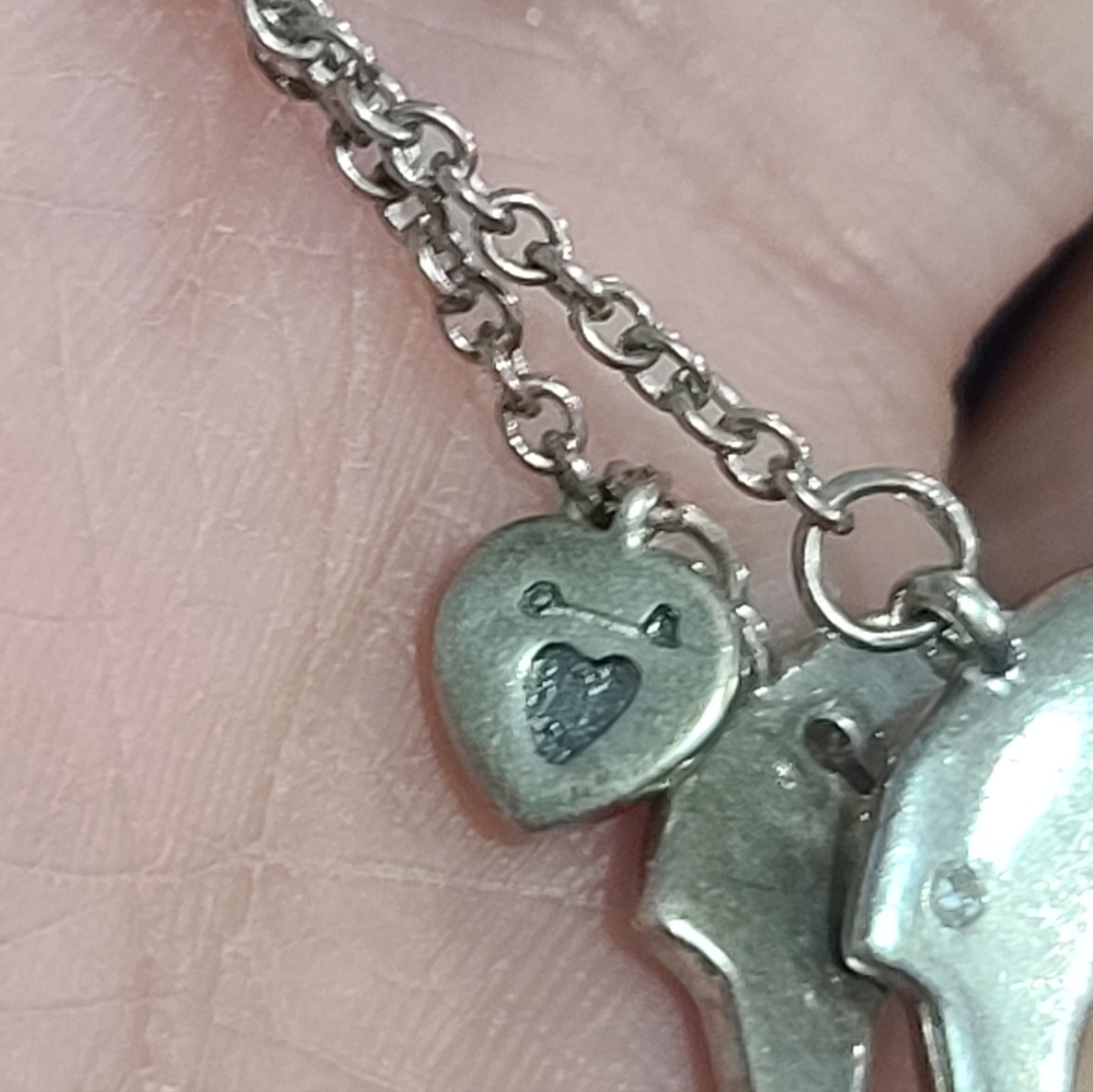 Sterling Silver Handcuffs And Heart Pendant Necklace Women's Jewelry - Picture 2 of 7